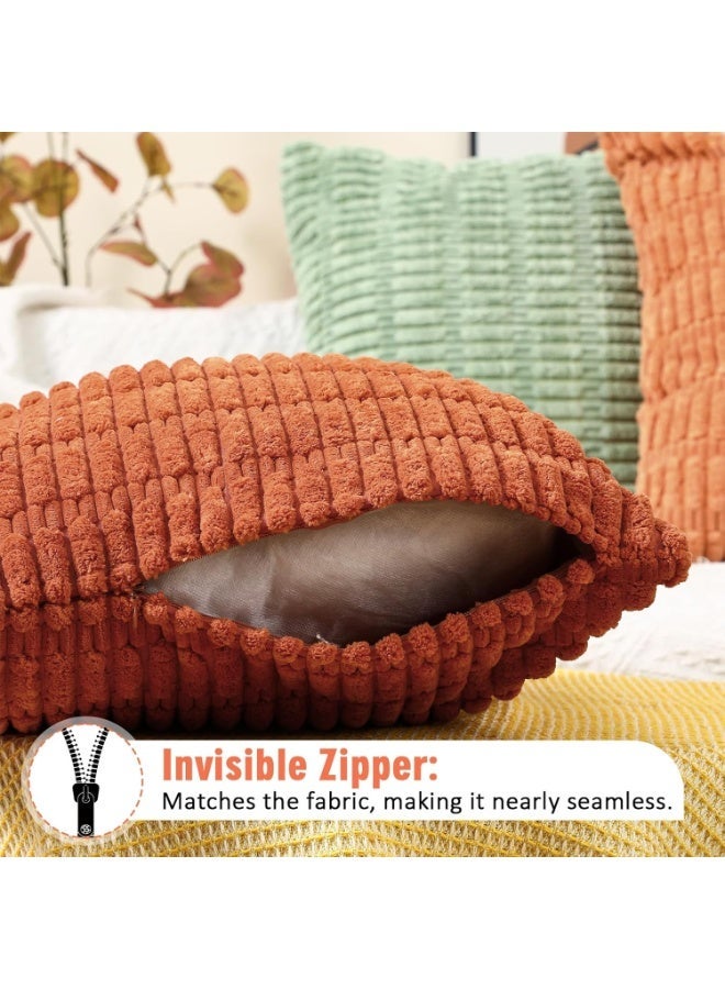 4 Packs Pillow Cover, 45*45cm Neutral Decorative Throw Pillow Covers , for Living Room Couch Bed Sofa, Rustic Farmhouse Boho Home Decor, Soft Plush Striped Corduroy Square Cushion Case (45x45 cm) - Image 2